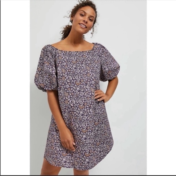 Anthropologie Dresses & Skirts - Anthropologie Porridge Elke Floral Mini Dress Puff Sleeve Square Neck Purple
